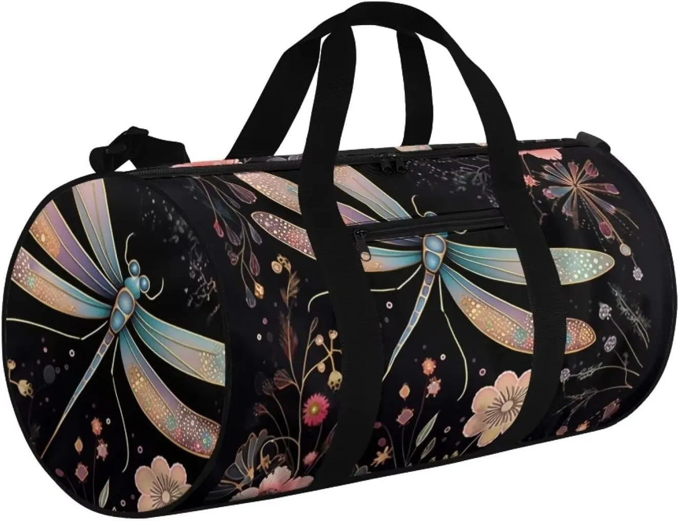 Dragonfly Flower Travel Duffel Bags - Foldable Duffle Bag with Adjustable Strap - Overnight Bags Waterproof & Tear Resistant