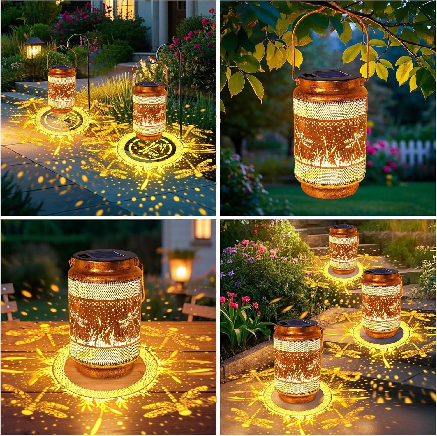 Dragonfly Solar Lanterns Outdoor Waterproof Garden Decor, Birthday Mothers Day Gifts for Women Mom Grandma, Metal Hanging Solar Lights for Outside Yard Patio Pathway Backyard Porch