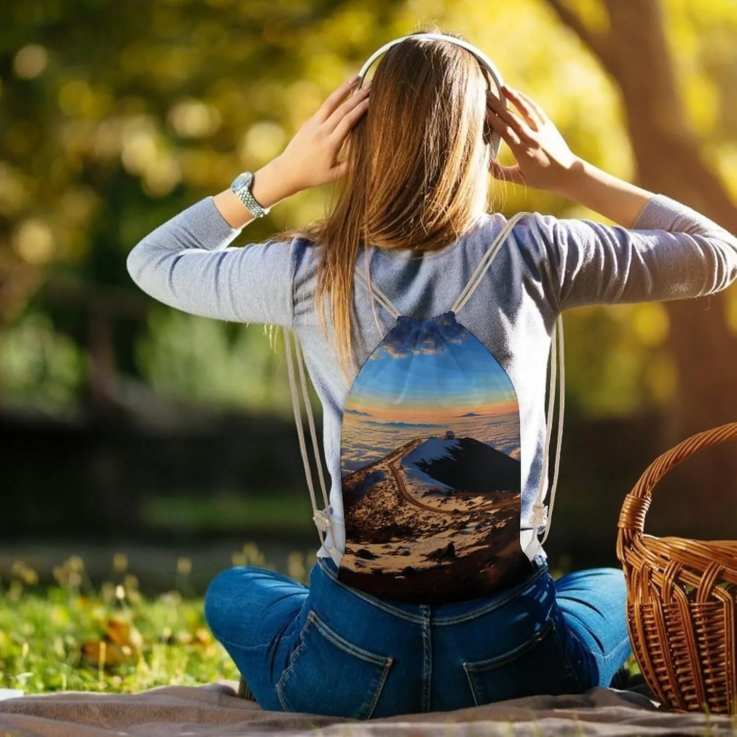 Drawstring Bags Drawstring Backpack Mauna Kea Summit Sunset Sports Gym Bag for Women Men Sports Sackpack