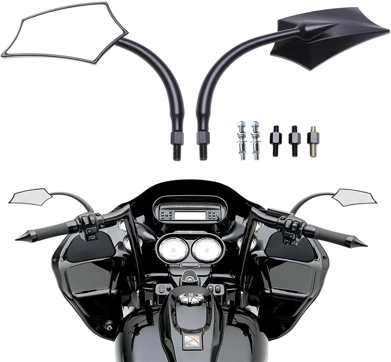 DREAMIZER Motorcycle Mirrors for Handlebars - Universal 8MM 10MM Side Mirror for Street Electra Glide Road King Street Dyna Bob Softial Sportster,Black