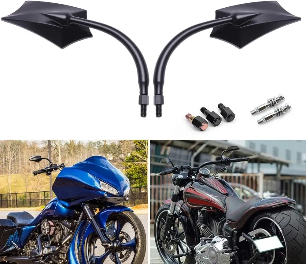DREAMIZER Motorcycle Mirrors for Handlebars - Universal 8MM 10MM Side Mirror for Street Electra Glide Road King Street Dyna Bob Softial Sportster,Black