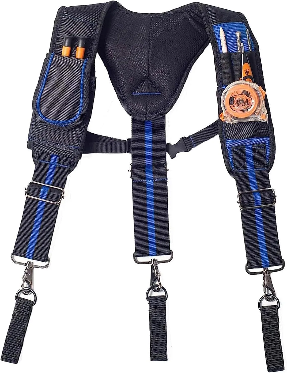 Dr.TOUGH Tool Belt Suspenders Padded Carpenter Construction Electrician Work Suspender with Pockets, Tool Pouch Suspenders for Men (Blue Y)