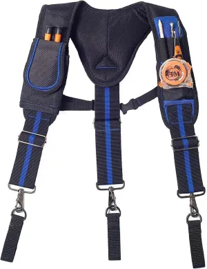 Dr.TOUGH Tool Belt Suspenders Padded Carpenter Construction Electrician Work Suspender with Pockets, Tool Pouch Suspenders for Men (Blue Y)