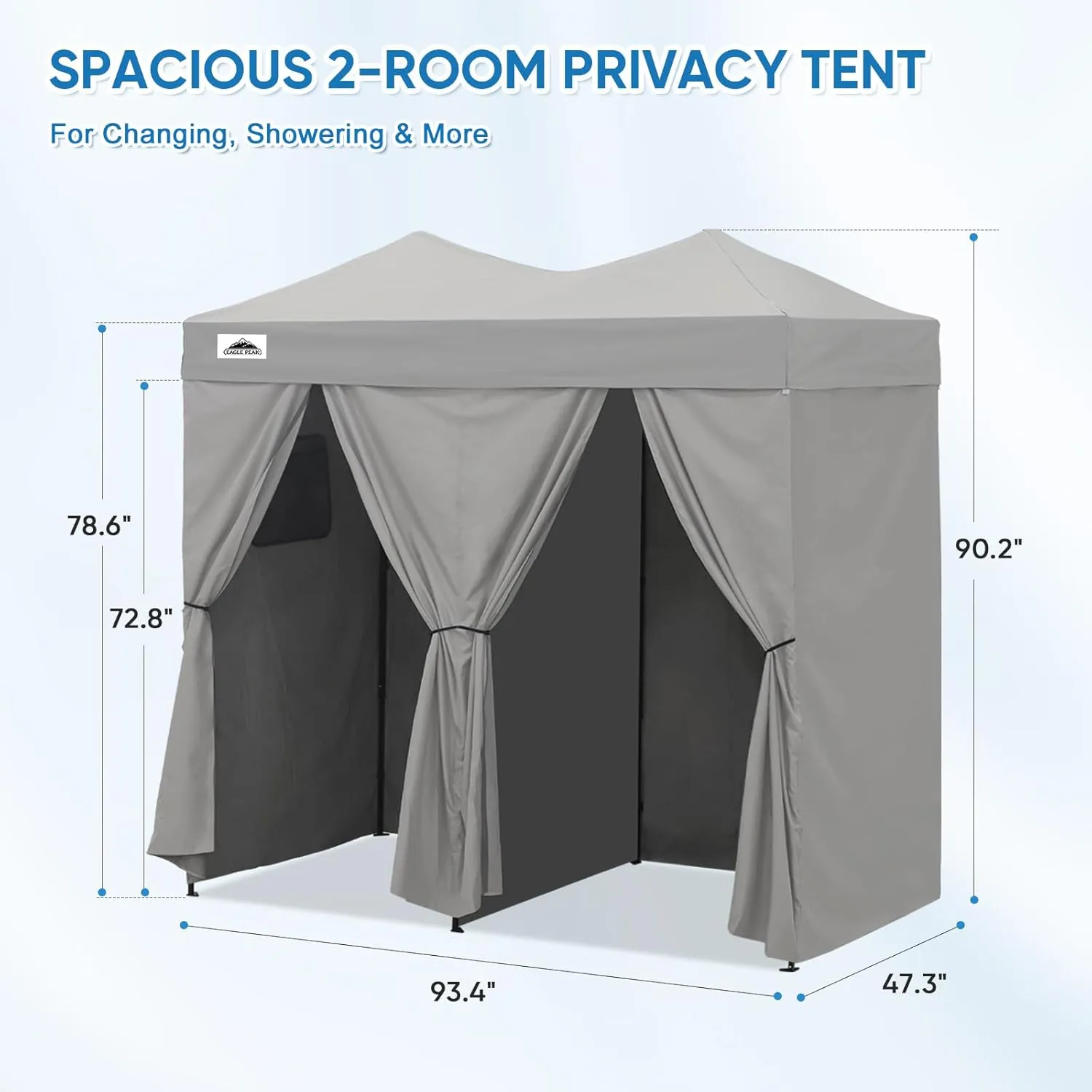EAGLE PEAK Outdoor Changing Room 8x4, 2 Room Pop Up Portable Changing Room, Sun Shelter, Pop Up Changing Tent for Beach or Pool, Portable Dressing Room for Photoshoots (Gray)