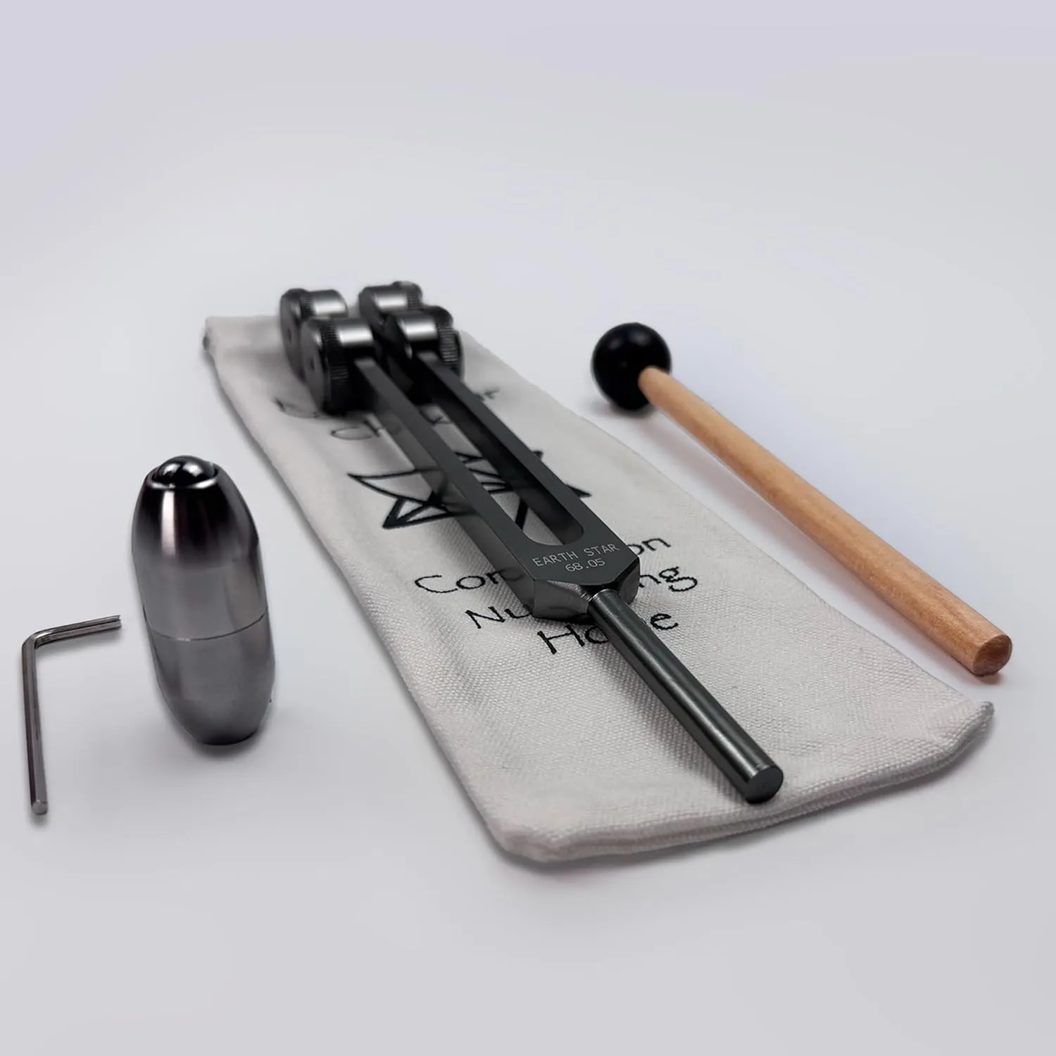 Earth Star 68.05 Hz (9th) Tuning Fork with Hematite Gemstone Boot for Grounding, Relaxation, Chakra Alignment - Sound Therapy and Biofield Harmonization - Gray