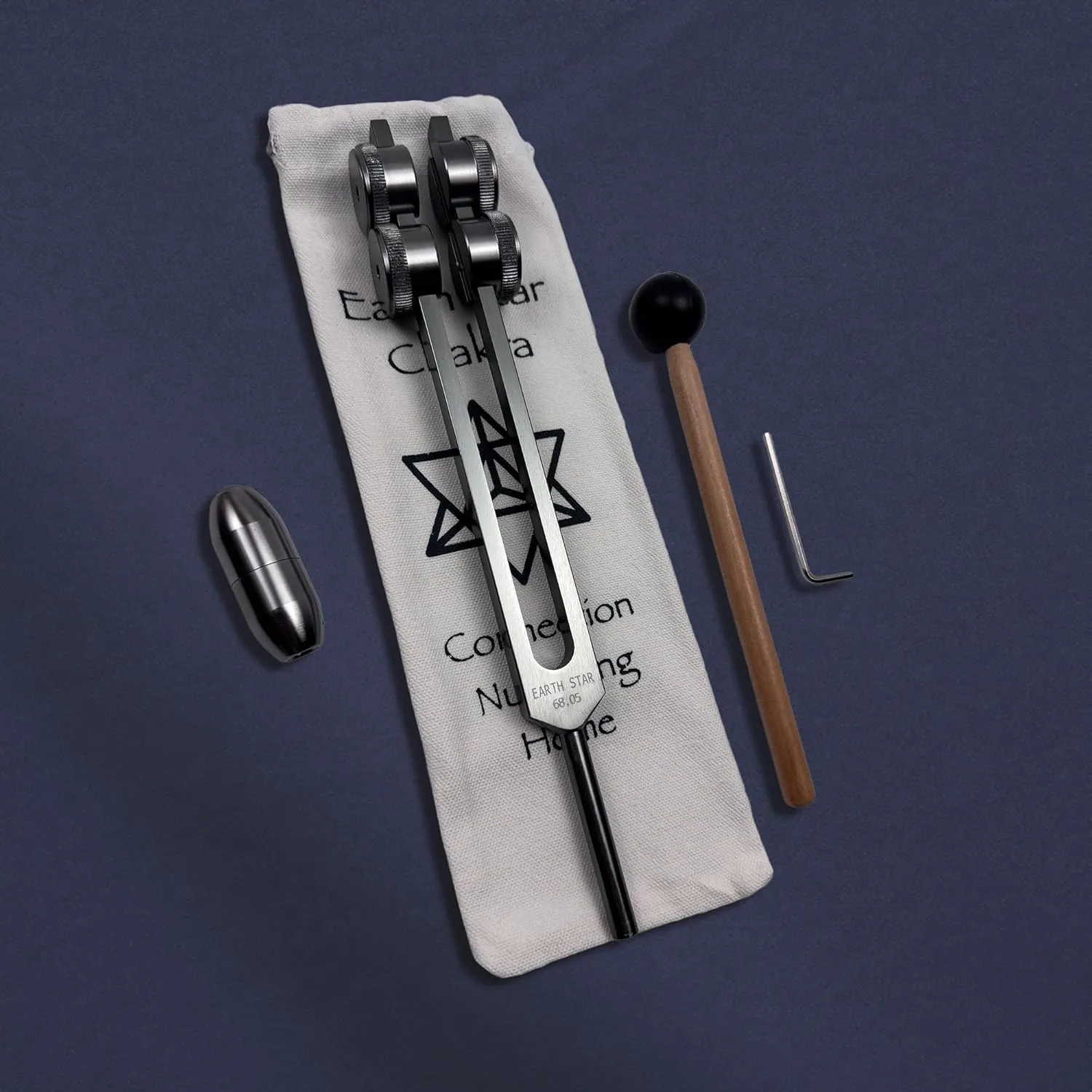 Earth Star 68.05 Hz (9th) Tuning Fork with Hematite Gemstone Boot for Grounding, Relaxation, Chakra Alignment - Sound Therapy and Biofield Harmonization - Gray