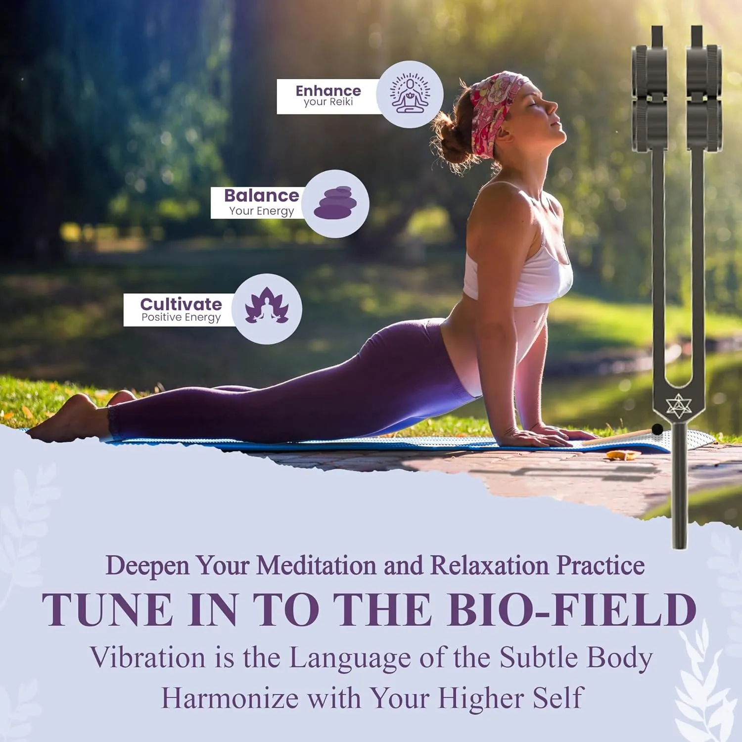 Earth Star 68.05 Hz (9th) Tuning Fork with Hematite Gemstone Boot for Grounding, Relaxation, Chakra Alignment - Sound Therapy and Biofield Harmonization - Gray