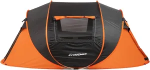 Easy Setup 5-8 Person Pop-Up Camping Tent, Spacious with Ventilation, Black and Orange