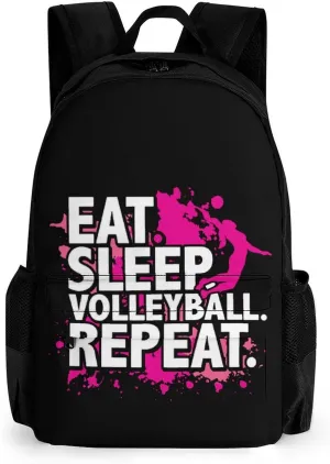 Eat Sleep Volleyball Repeat Printed Shoulders Backpack with Pocket Business Daypack Weekender Bag for Men Women