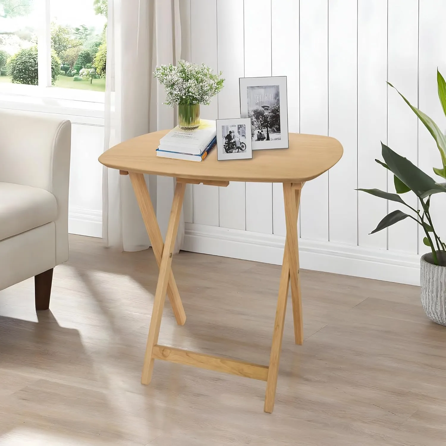 eHemco Oversized Hardwood Folding TV Tray Table for Dinner, Eating, 25.5 Inches, Natural