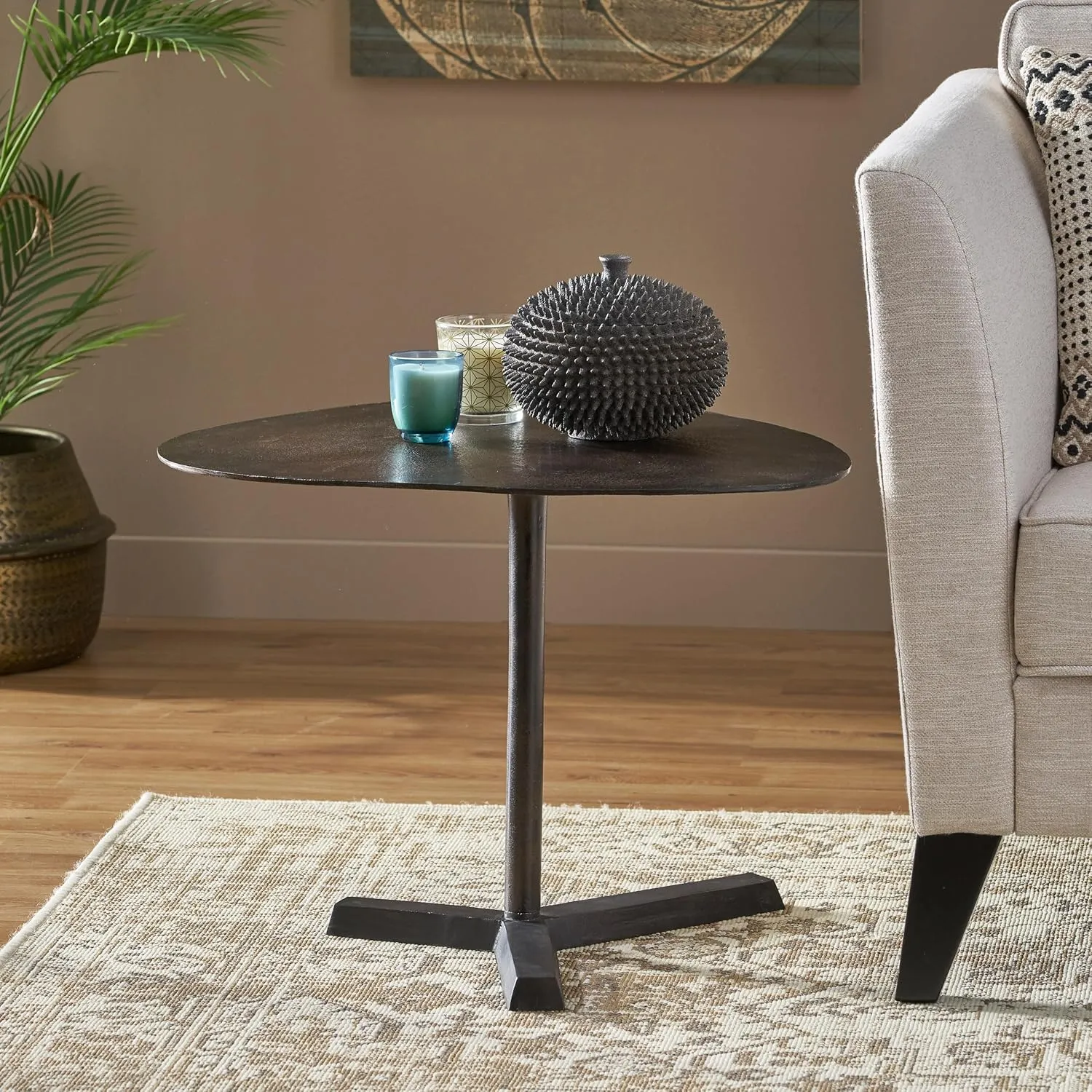 Elegant Elliptical Side Table for Modern Comfort, Handcrafted Aluminum Frame, Lightweight and Durable Design, Raw Bronze Finish