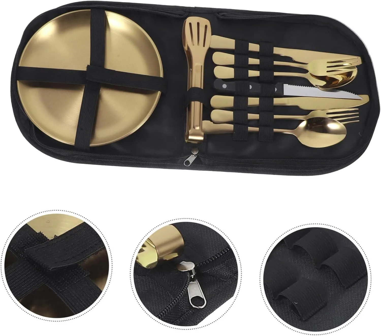Elegant Outdoor Tableware Set Stainless Steel Silverware Set with Serving Spoon Soup Spoon Folding Utensils Portable Camping Dinnerware