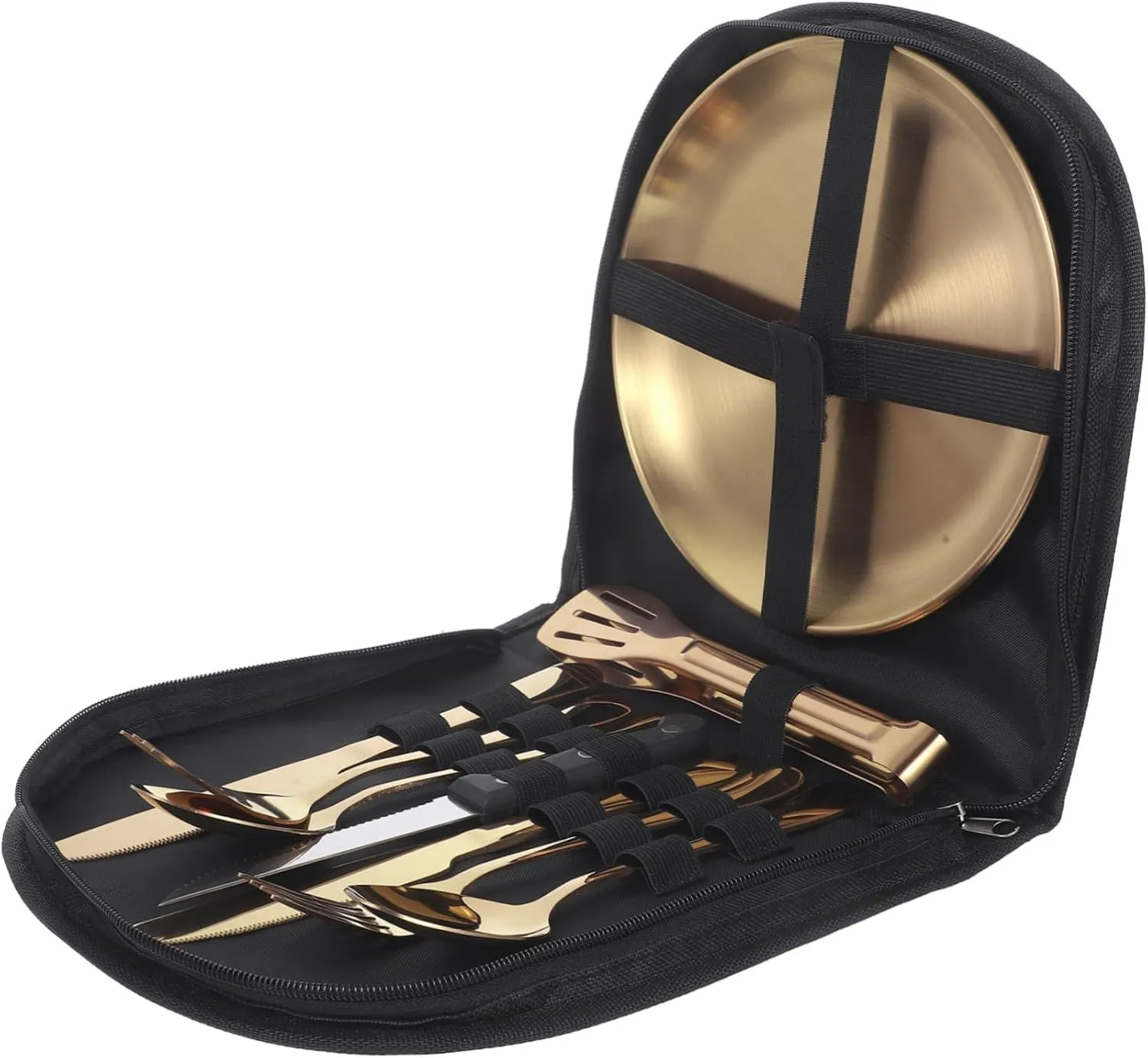 Elegant Outdoor Tableware Set Stainless Steel Silverware Set with Serving Spoon Soup Spoon Folding Utensils Portable Camping Dinnerware