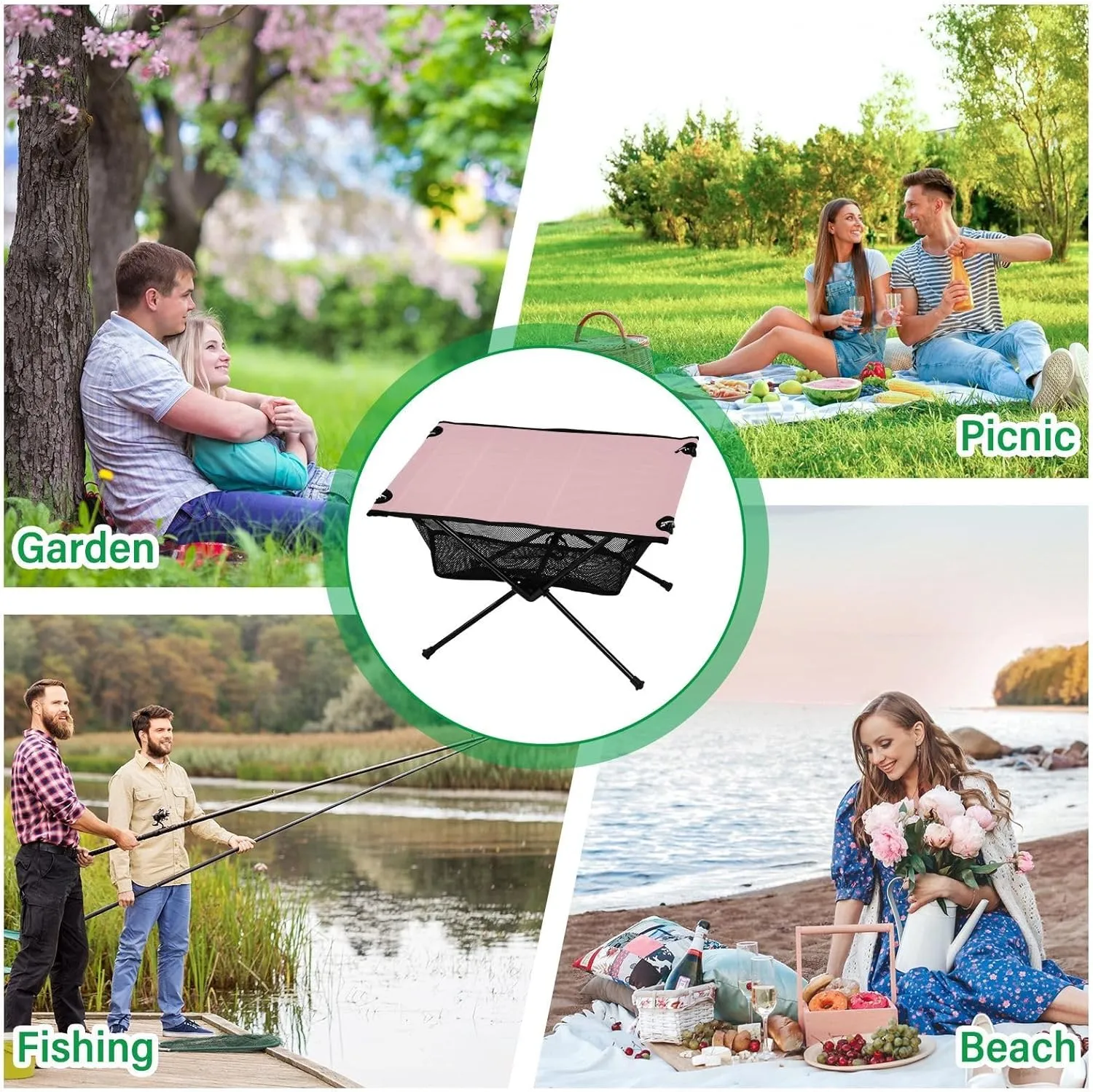 Emelivor Light Pink Folding Camping Table Portable Beach Table with Carry Bag Small Camp Tables for Camping Fishing Picnic Garden Outdoor