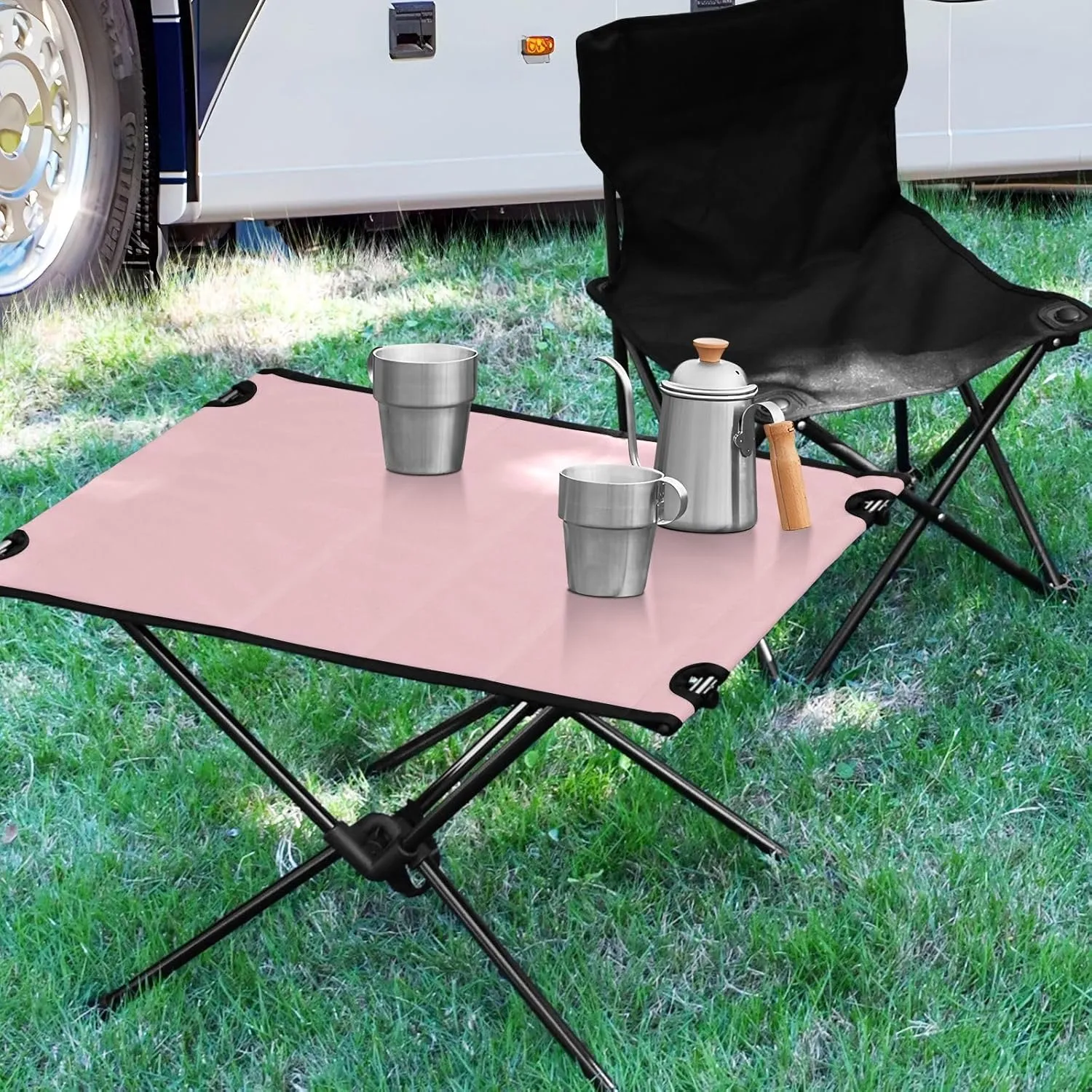 Emelivor Light Pink Folding Camping Table Portable Beach Table with Carry Bag Small Camp Tables for Camping Fishing Picnic Garden Outdoor