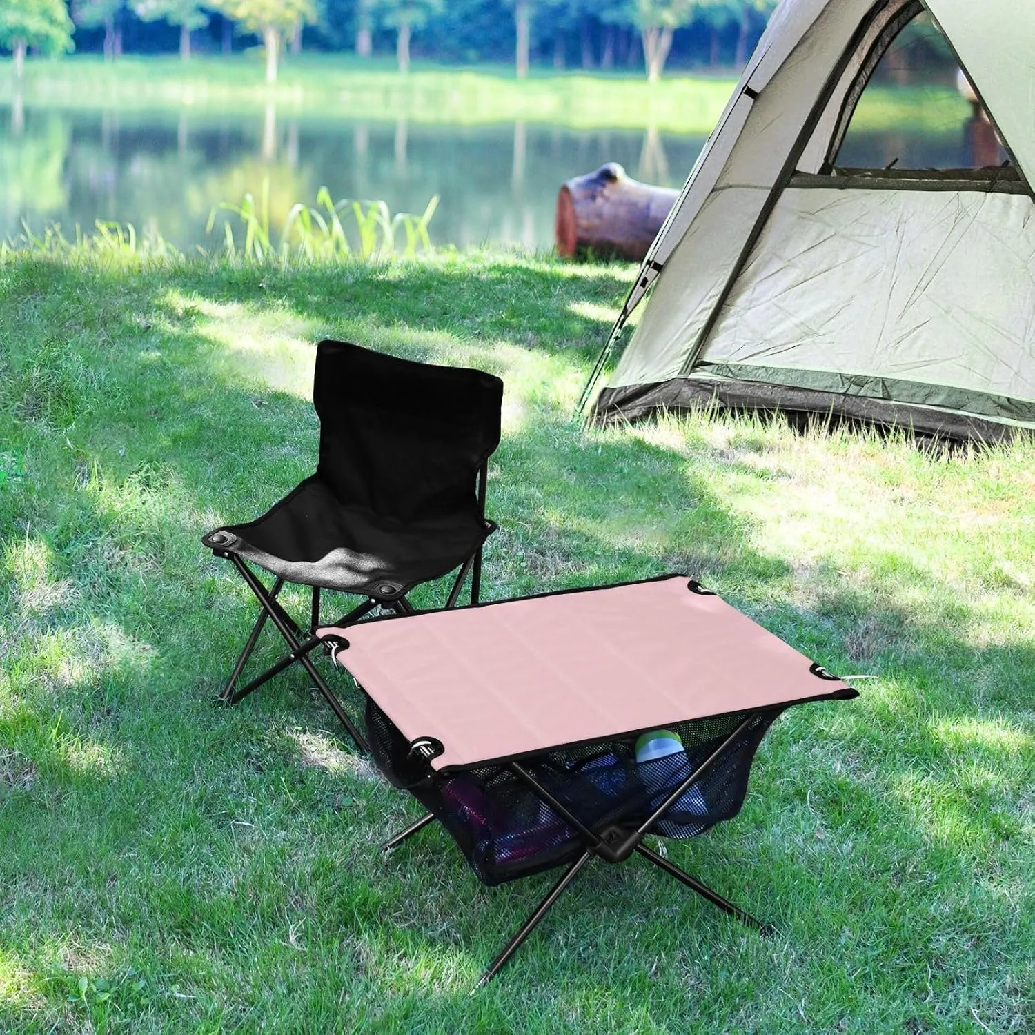 Emelivor Light Pink Folding Camping Table Portable Beach Table with Carry Bag Small Camp Tables for Camping Fishing Picnic Garden Outdoor