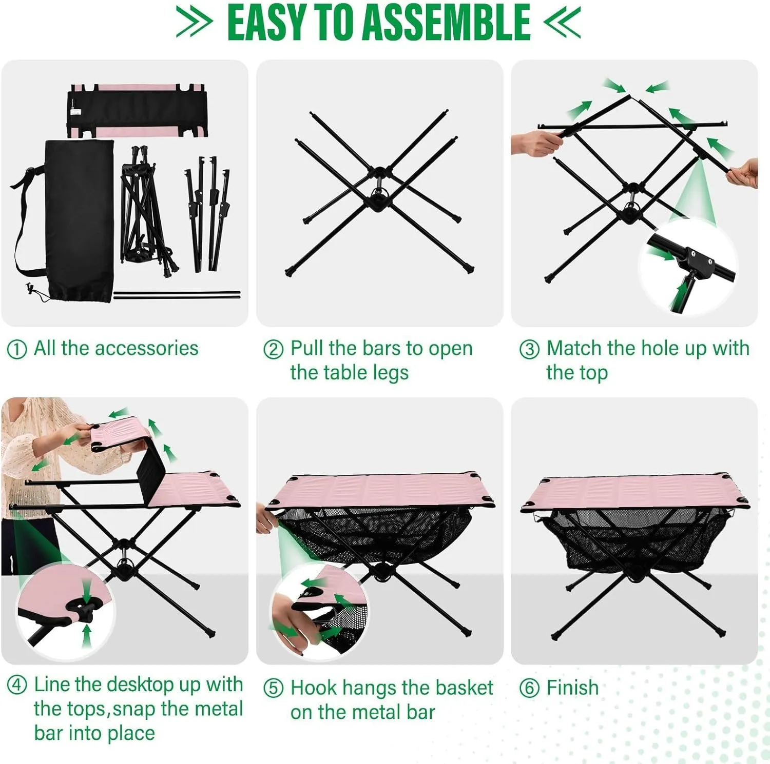 Emelivor Light Pink Folding Camping Table Portable Beach Table with Carry Bag Small Camp Tables for Camping Fishing Picnic Garden Outdoor