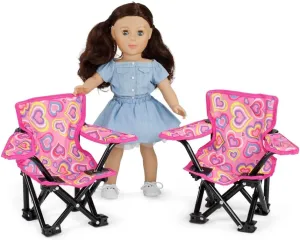 Emily Rose 18 Inch Doll Furniture & Accessories | USA Business | Playful Hearts Pink Doll Camping Sports Quad Beach 2 Chair Set with Carry Storage Case | Fits 14 - 19 Inch Dolls