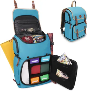 ENHANCE Designer Edition TCG Backpack - MTG Deck Bag Card Binder Space, TCG Deck Box Storage, MTG Playmat Holder - Card Storage Compatible with Magic the Gathering, Pokemon, Lorcana (Canvas Blue)