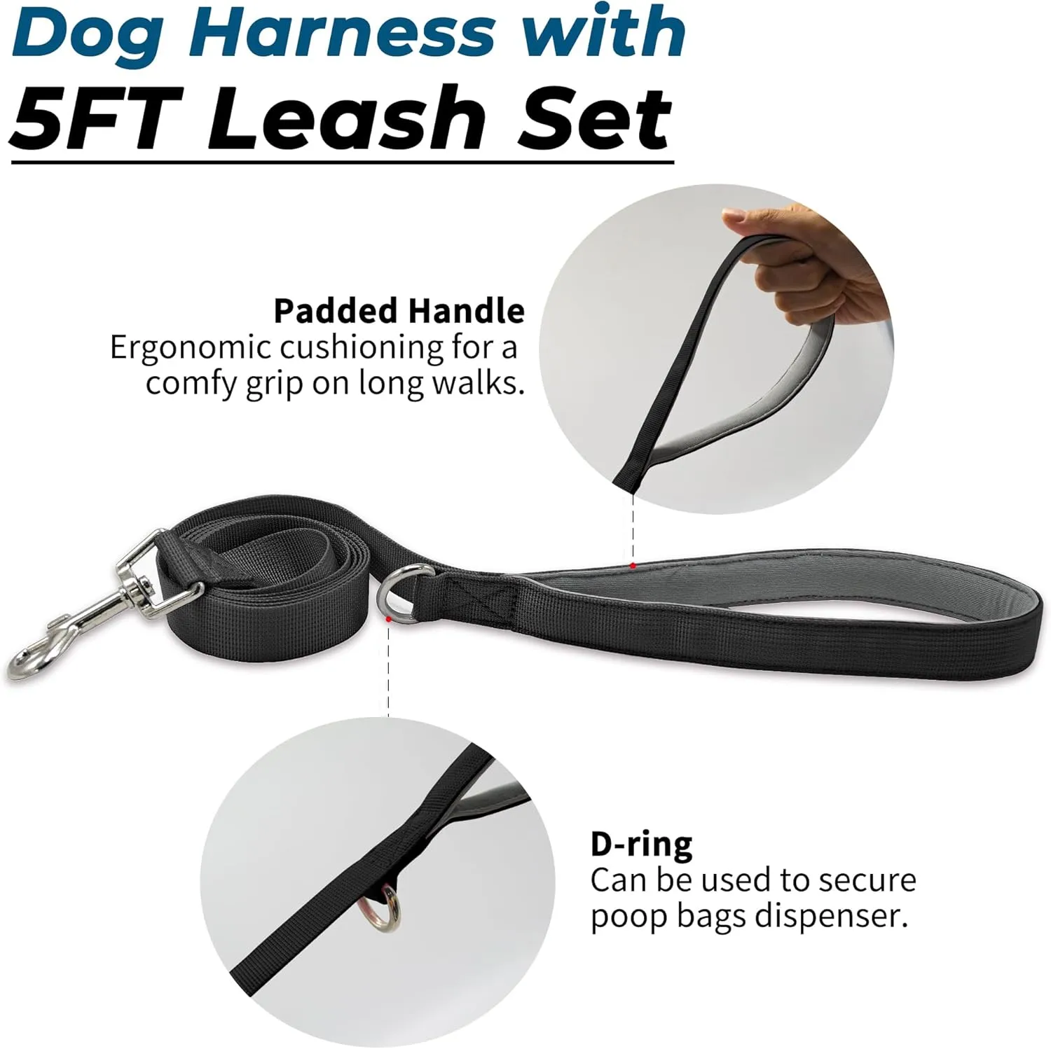 Escape Proof Dog Harness and Leash Set, Lightweight Dog Harness with Lift and Assist Handle, No Pull Reflective Pet Vest for Small Medium Dogs, Ideal for Puppy Walking and Training (Black, S)