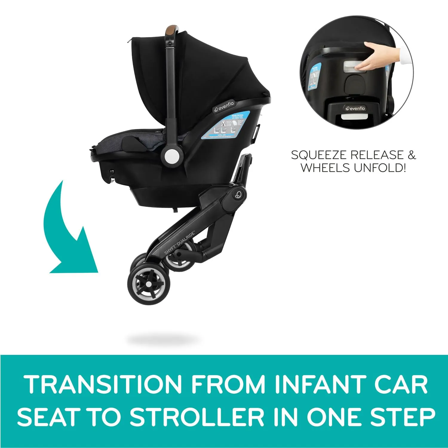Evenflo Shyft DualRide Infant Car Seat and Stroller Combo w/Carryall Storage (Sylva Pink)