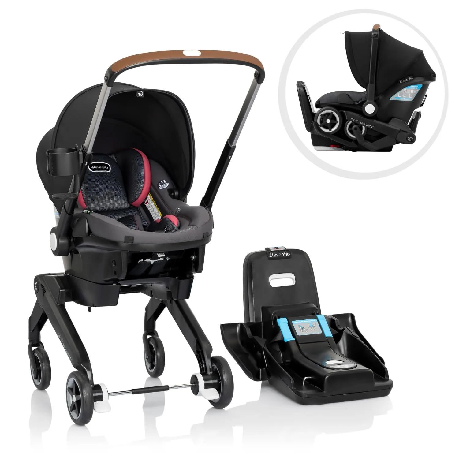 Evenflo Shyft DualRide Infant Car Seat and Stroller Combo w/Carryall Storage (Sylva Pink)
