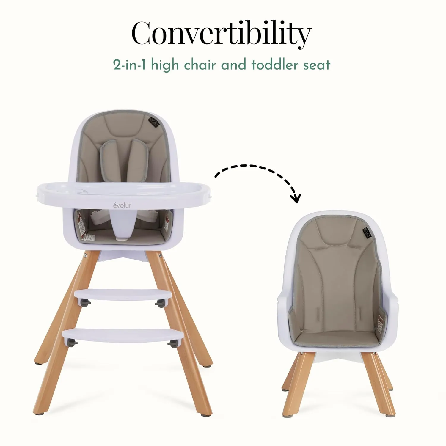 Evolur Zoodle 2 in 1 Convertible Baby High Chair in Light Gray