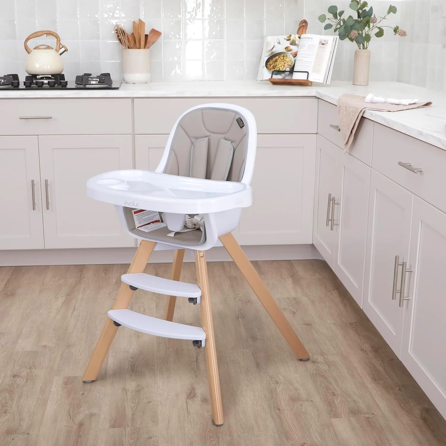 Evolur Zoodle 2 in 1 Convertible Baby High Chair in Light Gray
