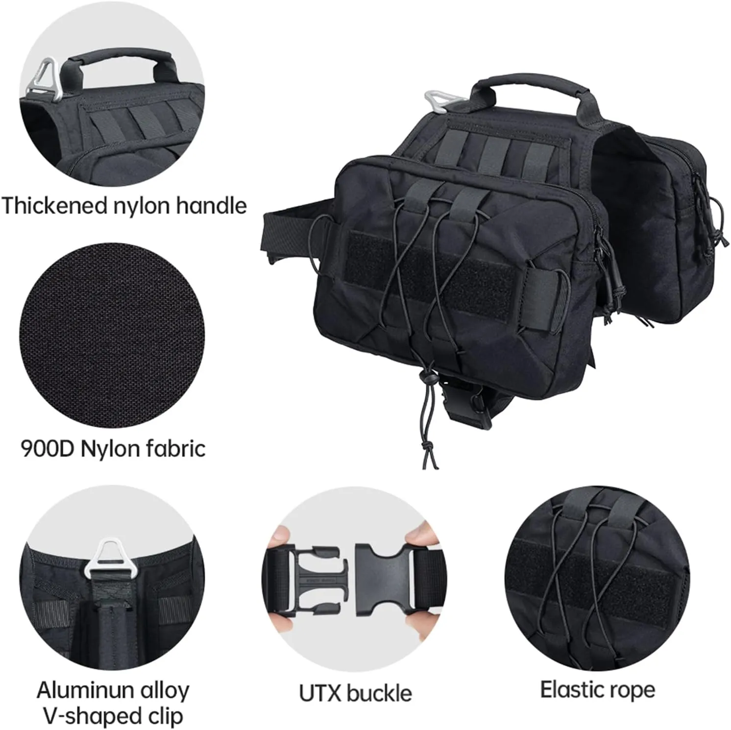 EXCELLENT ELITE SPANKER Dog Pack Dog Saddle Bag Backpack for Camping Hiking Medium & Large Dog with 2 Capacious Side Pockets (M, Black)