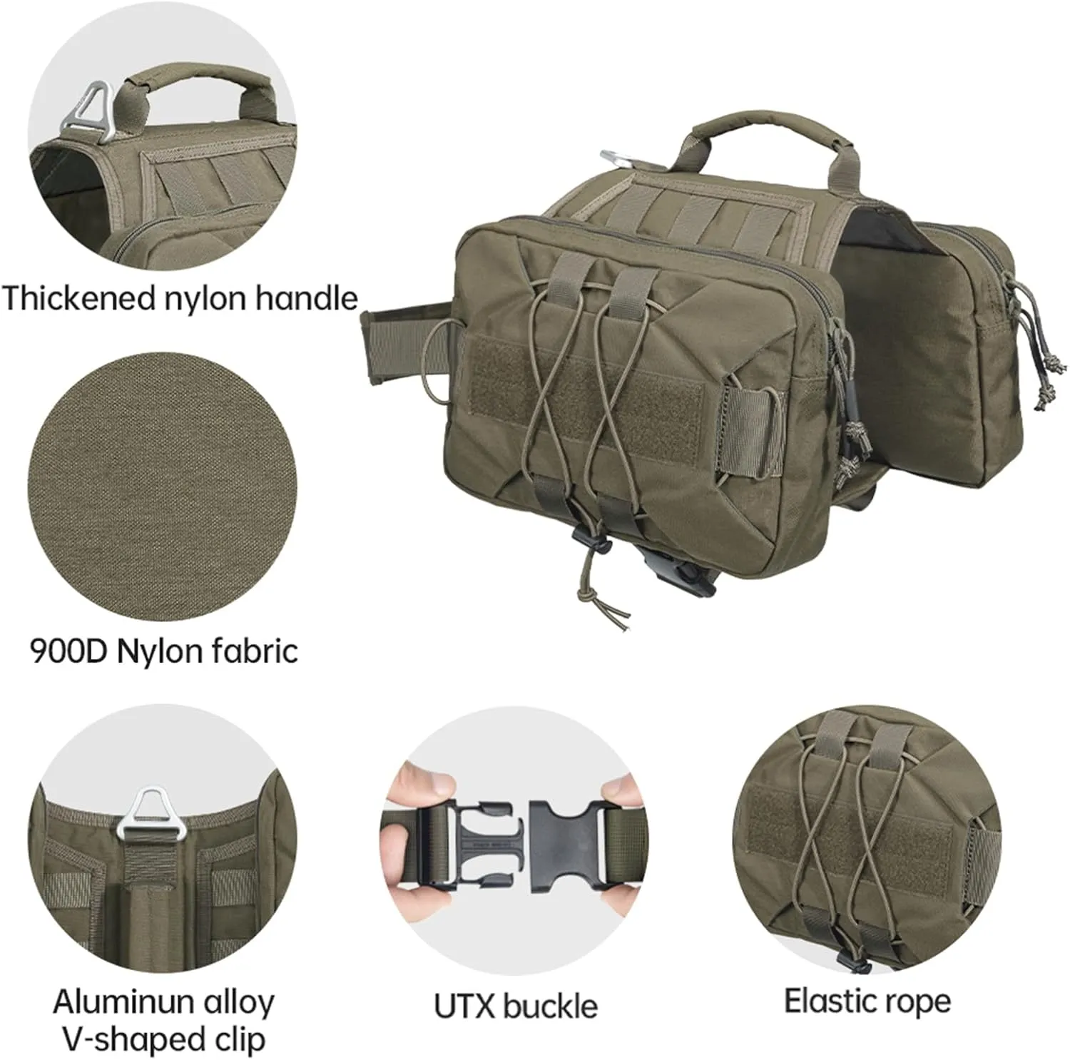 EXCELLENT ELITE SPANKER Dog Pack Dog Saddle Bag Backpack for Camping Hiking Medium & Large Dog with 2 Capacious Side Pockets (M, Ranger Green)