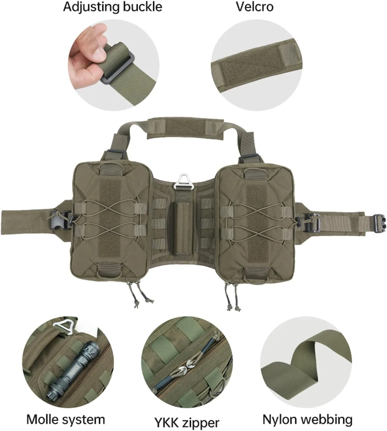 EXCELLENT ELITE SPANKER Dog Pack Dog Saddle Bag Backpack for Camping Hiking Medium & Large Dog with 2 Capacious Side Pockets (M, Ranger Green)