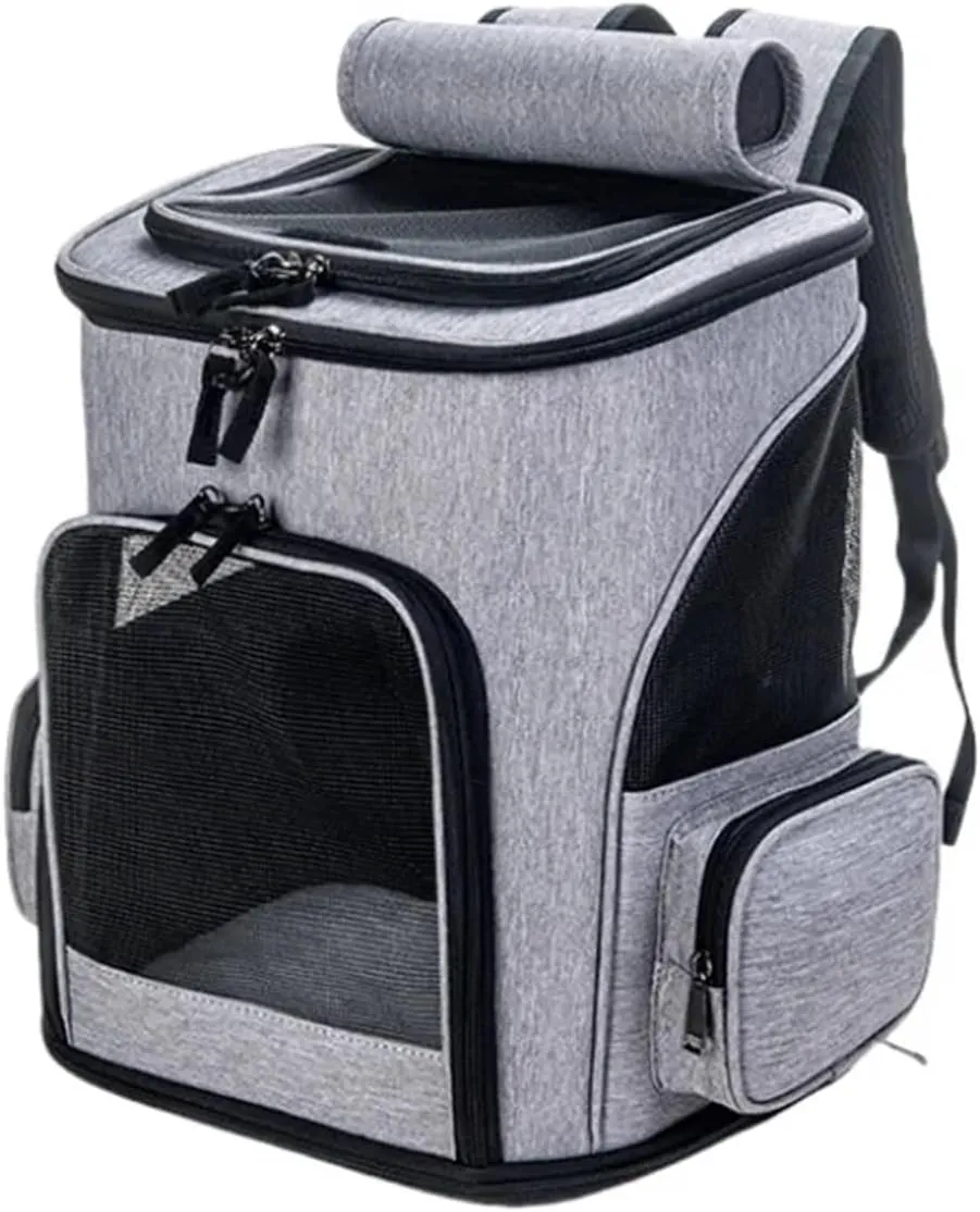 Expandable Pet Backpack Dog Cat Carrier for Hiking Travel Camping Outdoor Breathable Backpack(Gray)