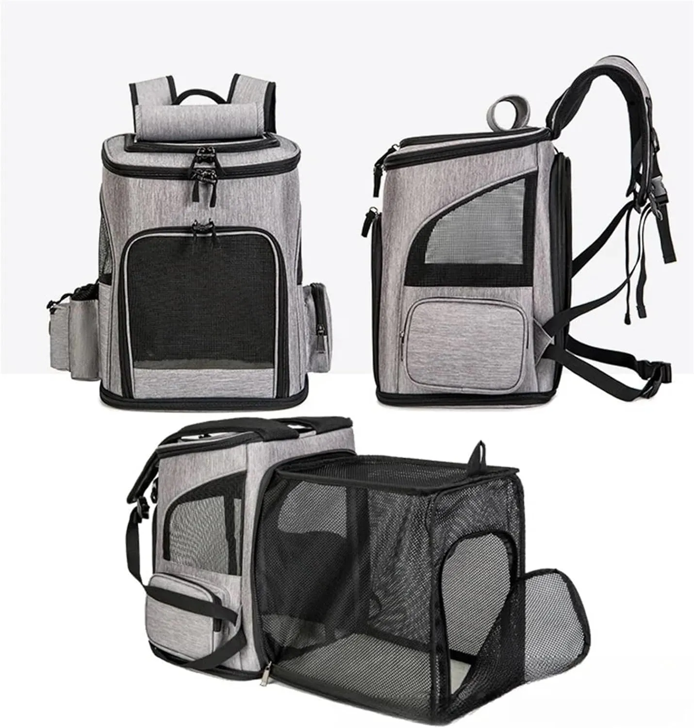 Expandable Pet Backpack Dog Cat Carrier for Hiking Travel Camping Outdoor Breathable Backpack(Gray)