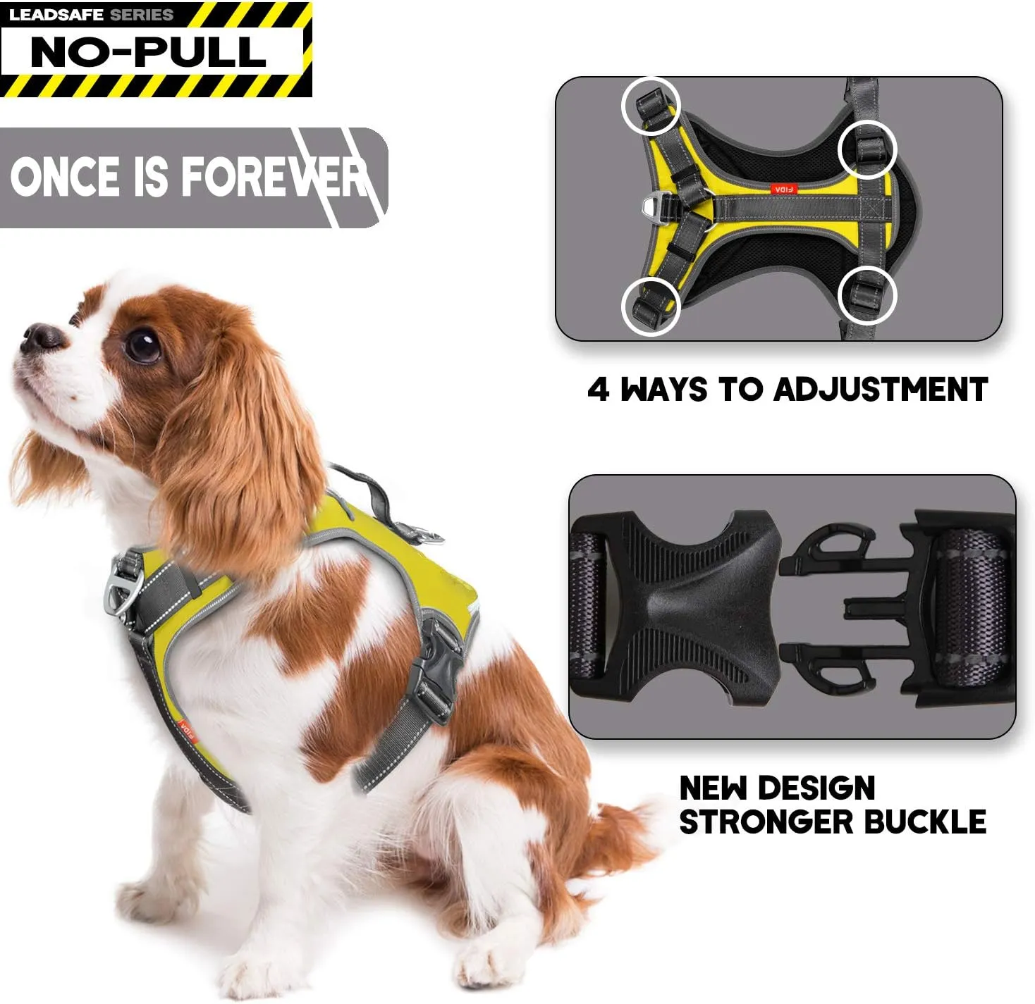 Fida Dog Harness, Multi-Functional No-Pull Pet Vest Harness with Saddle Bags Backpack, Front Leash Clip, Adjustable Soft Padded Reflective No-Choke Dog Vest Heavy Duty for Small Dog, S, Yellow