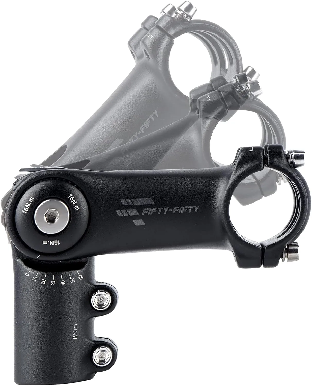 FIFTY-FIFTY Adjustable Bike Stem, 0-60 Degree Mountain Bike Stem, Riser Stem for 1-1/8 Steer Tube 31.8mm Handlebar, Alloy Stem for Most Bicycle, Road Bike, MTB, E-Bike with 2 Hex Keys