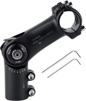 FIFTY-FIFTY Adjustable Bike Stem, 0-60 Degree Mountain Bike Stem, Riser Stem for 1-1/8 Steer Tube 31.8mm Handlebar, Alloy Stem for Most Bicycle, Road Bike, MTB, E-Bike with 2 Hex Keys