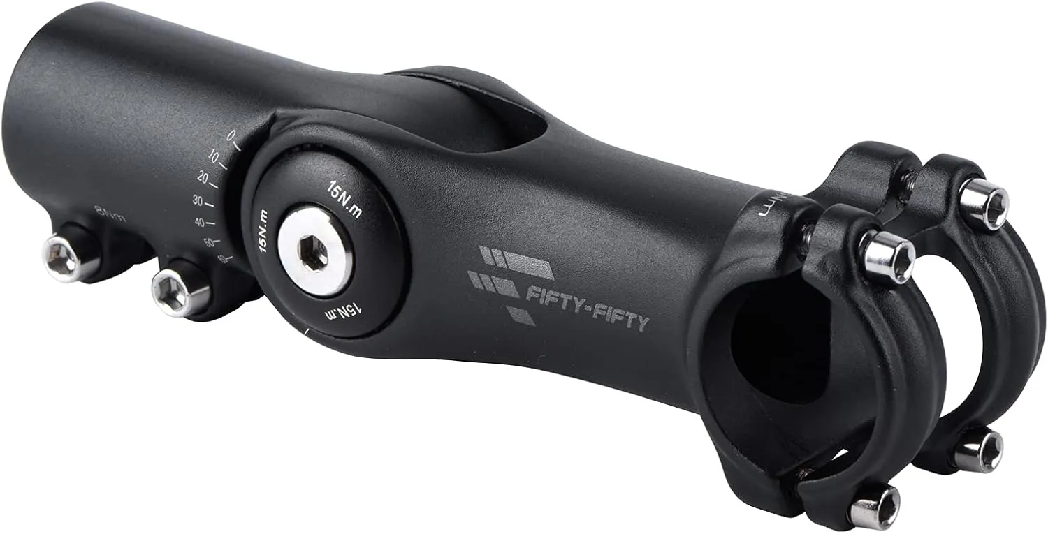 FIFTY-FIFTY Adjustable Bike Stem, 0-60 Degree Mountain Bike Stem, Riser Stem for 1-1/8 Steer Tube 31.8mm Handlebar, Alloy Stem for Most Bicycle, Road Bike, MTB, E-Bike with 2 Hex Keys
