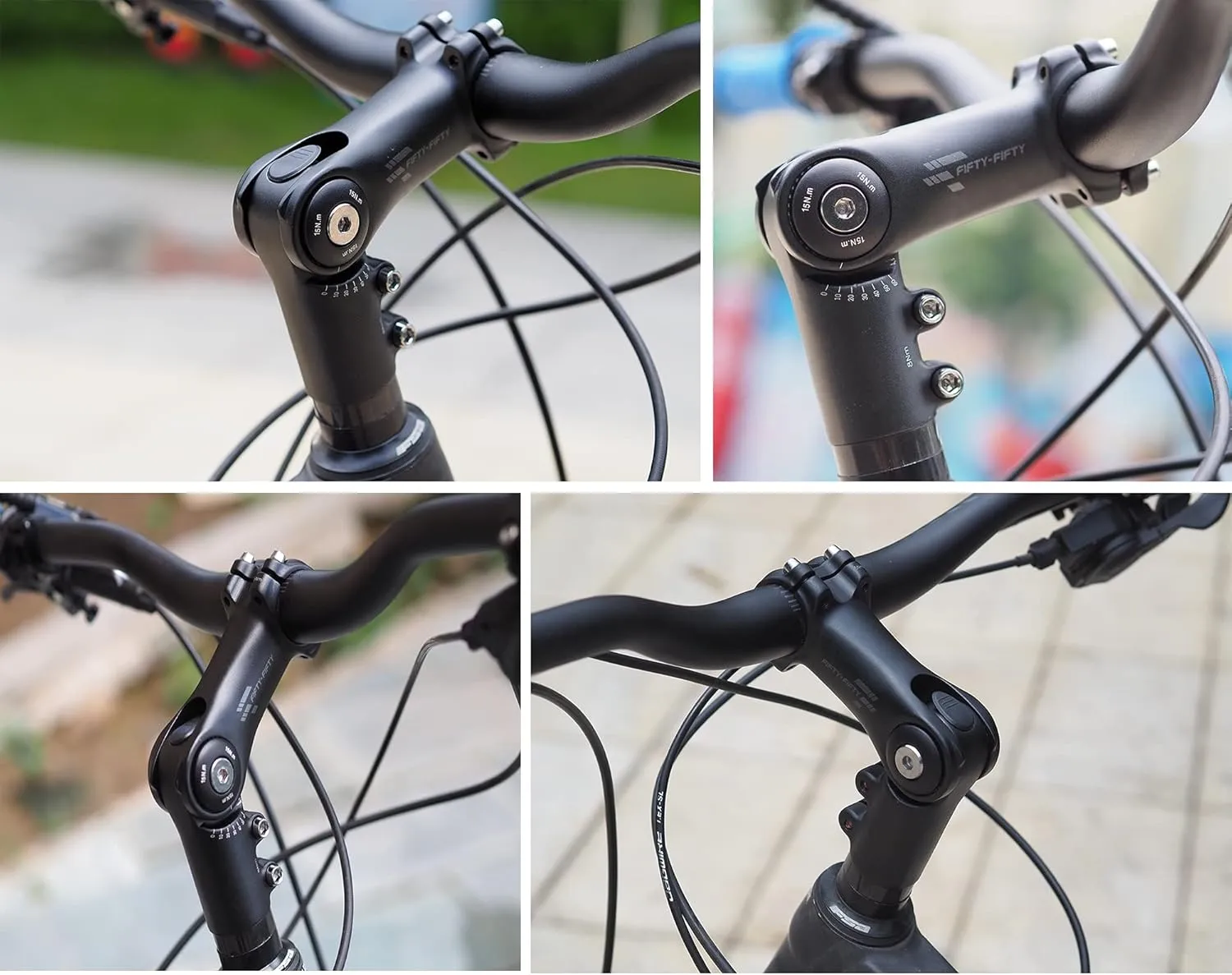 FIFTY-FIFTY Adjustable Bike Stem, 0-60 Degree Mountain Bike Stem, Riser Stem for 1-1/8 Steer Tube 31.8mm Handlebar, Alloy Stem for Most Bicycle, Road Bike, MTB, E-Bike with 2 Hex Keys