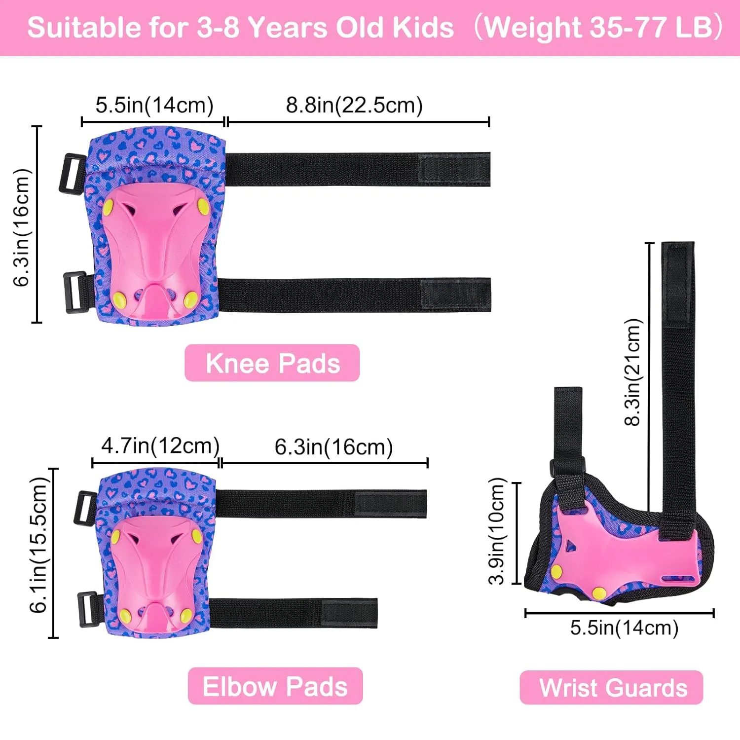 FIODAY Knee Pads for Kids Toddler Knee Pads and Elbow Pads Wrist Guards with Drawstring Bag Adjustable Protective Gear Set for Girls Boys Skating Cycling Skateboard Scooter,3-8 Years,Purple Pink