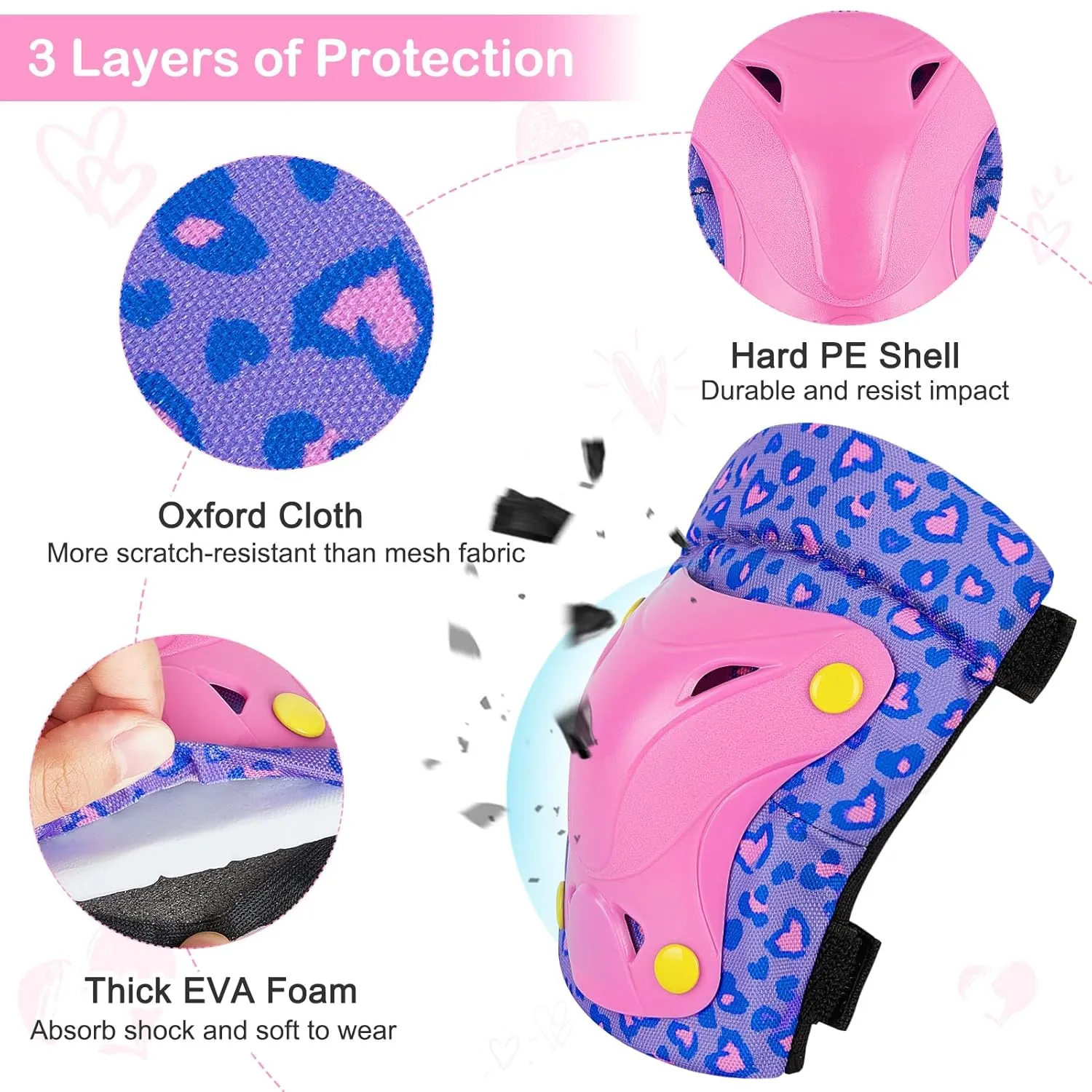 FIODAY Knee Pads for Kids Toddler Knee Pads and Elbow Pads Wrist Guards with Drawstring Bag Adjustable Protective Gear Set for Girls Boys Skating Cycling Skateboard Scooter,3-8 Years,Purple Pink