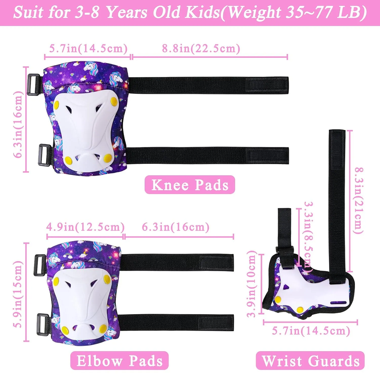 FIODAY Knee Pads for Kids Toddler Knee Pads and Elbow Pads Wrist Guards with Drawstring Bag Adjustable Protective Gear Set for Girls Boys Skating Cycling Skateboard Scooter,3-8 Years,Purple