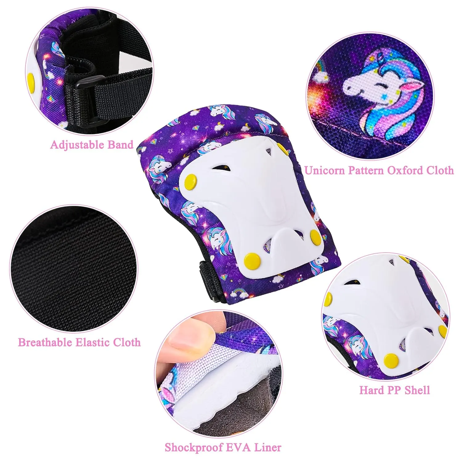 FIODAY Knee Pads for Kids Toddler Knee Pads and Elbow Pads Wrist Guards with Drawstring Bag Adjustable Protective Gear Set for Girls Boys Skating Cycling Skateboard Scooter,3-8 Years,Purple