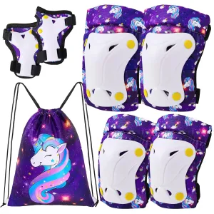 FIODAY Knee Pads for Kids Toddler Knee Pads and Elbow Pads Wrist Guards with Drawstring Bag Adjustable Protective Gear Set for Girls Boys Skating Cycling Skateboard Scooter,3-8 Years,Purple
