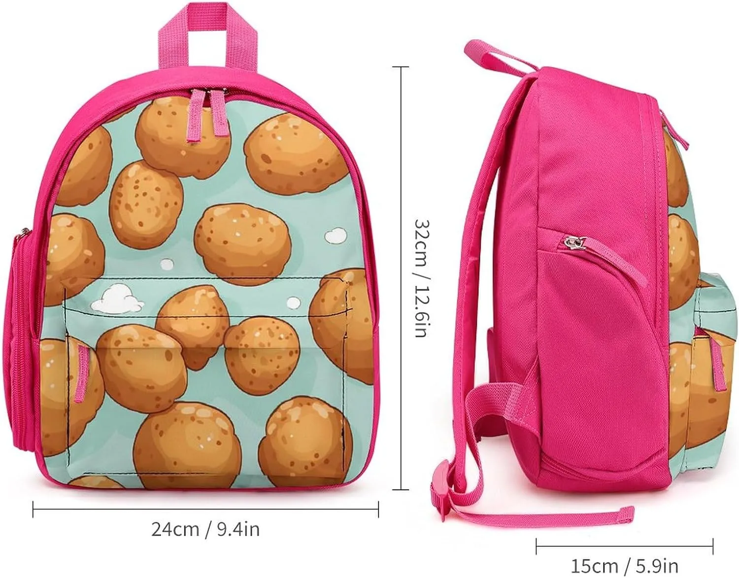Fired Potato Balls Cute Backpack Small Daily Daypack Travel Shoulder Bag with Adjustable Strap Graphic Print