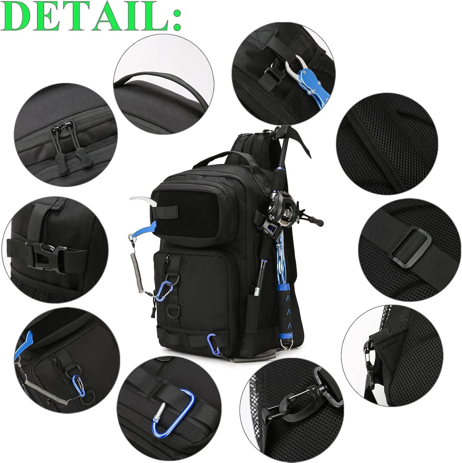 Fishing Backpack - Tackle Sling Bag- Fish Gear Bags with Rod Holder and Fishing Plier (Green)