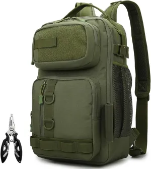 Fishing Backpack - Tackle Sling Bag- Fish Gear Bags with Rod Holder and Fishing Plier (Green)