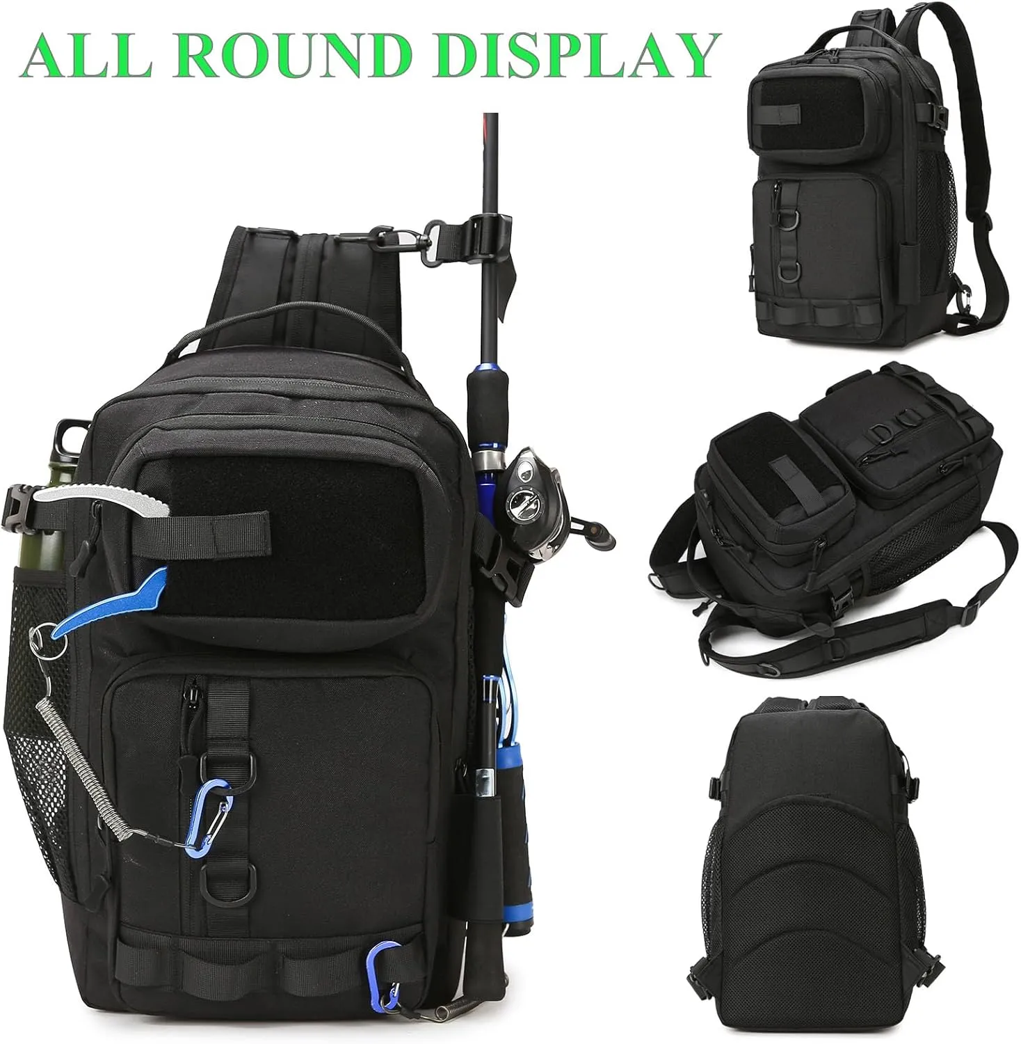Fishing Backpack - Tackle Sling Bag- Fish Gear Bags with Rod Holder and Fishing Plier(Tan)