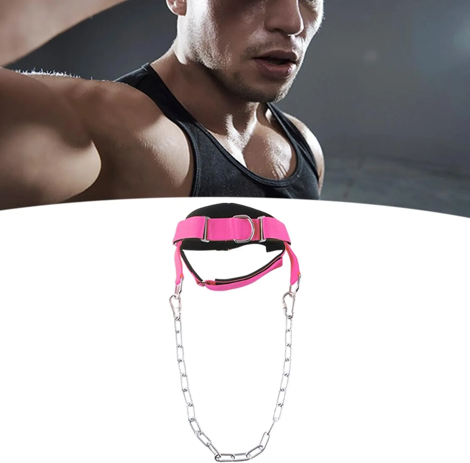 Fitness Neck Harness for Weight Training with Metal Chain for Resistance Training Wide Padded Strap