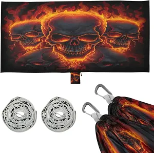 Flames Skulls Camping Hammock, Single Portable Hammocks with Tree Straps & Attached Carry Bag, 330Lbs Capacity Perfect for Outside Indoor Hiking Beach Backpack Travel