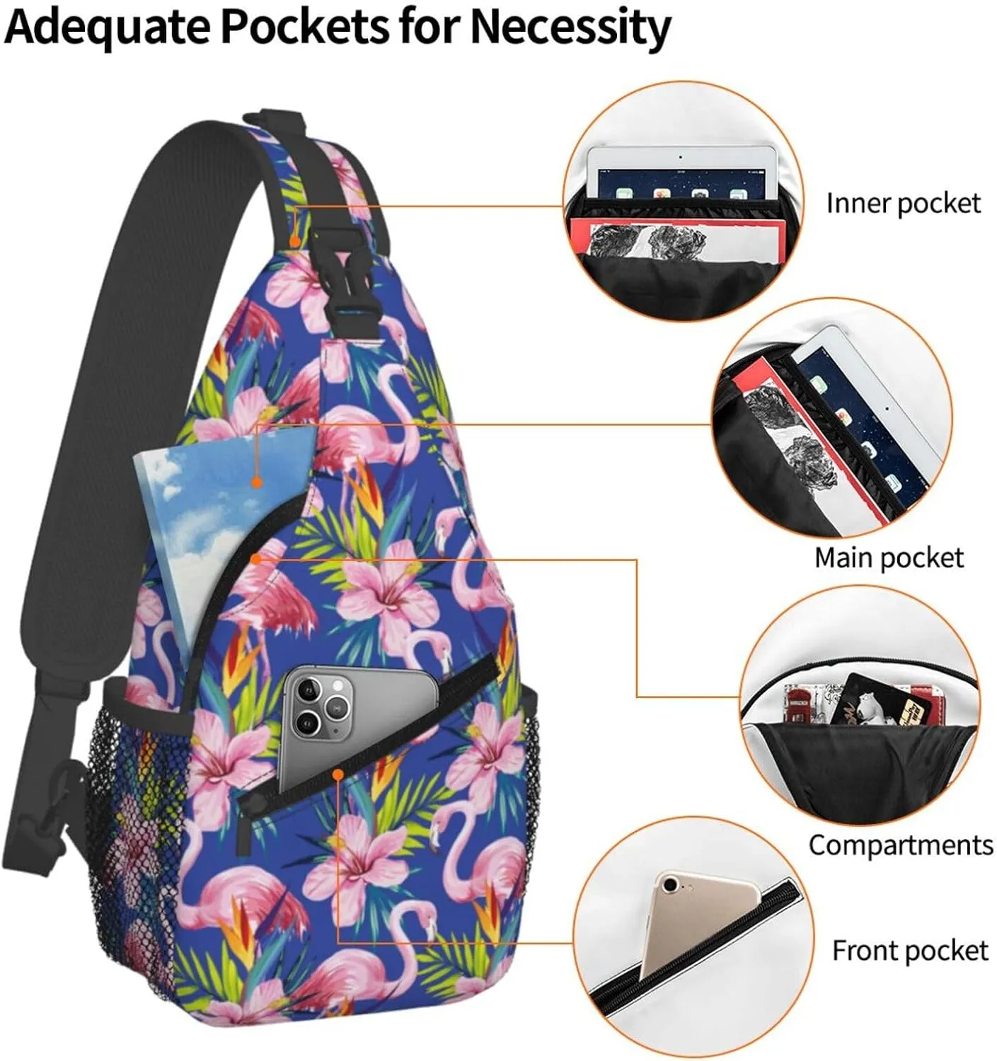 Flamingo Crossbody Sling Backpack Sling Bag Adjustable Chest Shoulder Daypack For Women Men
